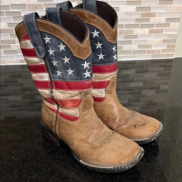 Roper Kids Boys Patriotic Square Toe Boots Mid Calf - Picture 2 of 9